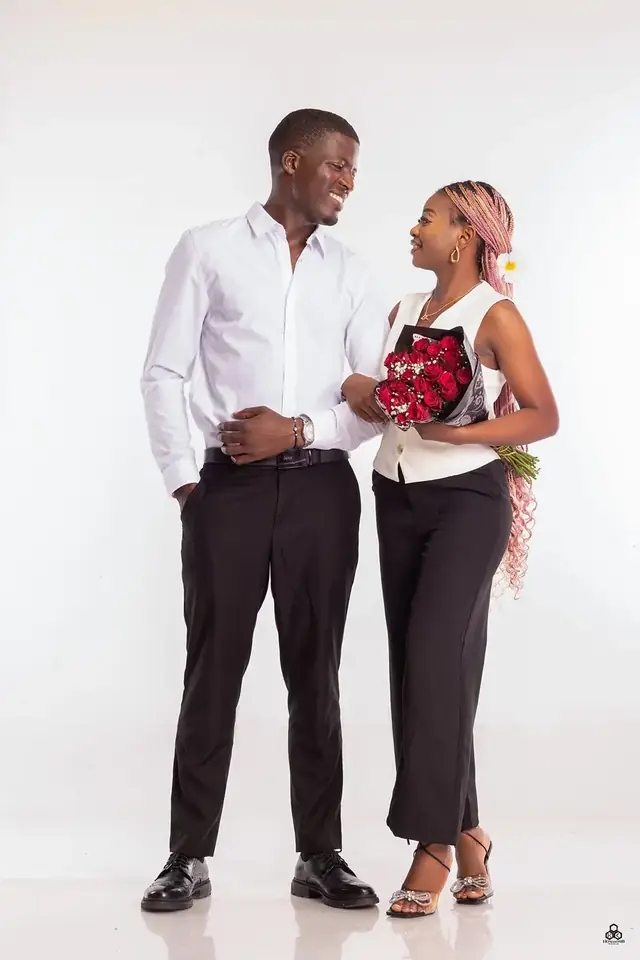 Engagement portrait with roses