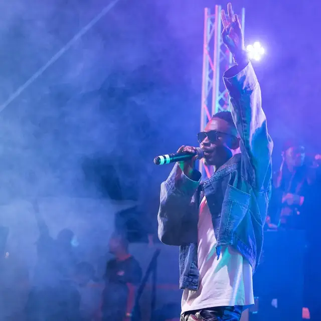 Artist on stage with the Zimbabwe flag